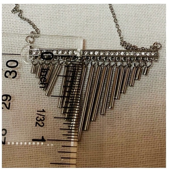 QVC Stainless Steel Fringe Dangle Necklace Crystal Accent Bar  Women's - Picture 9 of 10